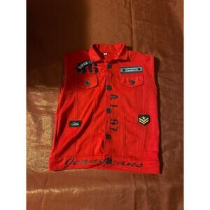 Kings Vest Mens S Red Button Front Patches Casual Denim Style AJ-97 Jeans